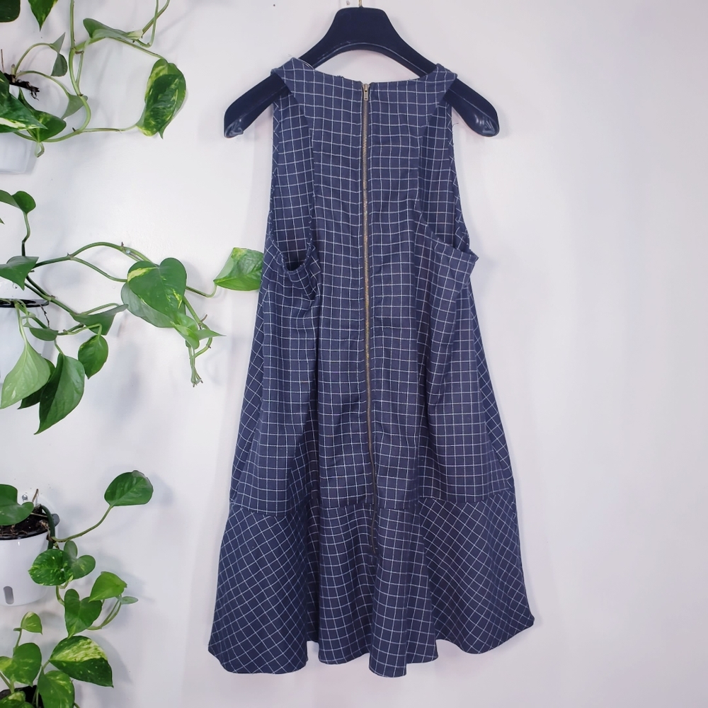 Mint! BLUSH NOIR Navy Grid A-Line Dress M - Picture 9 of 10